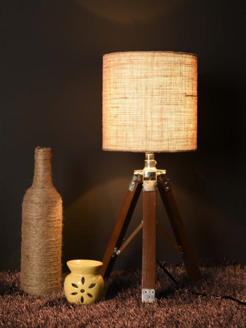 

green girgit Beige Self Design Contemporary Table Lamp with Shade