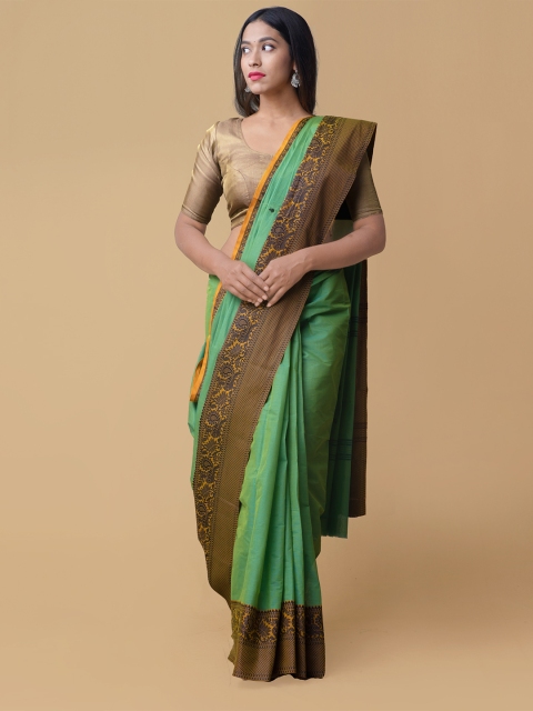 

Unnati Silks Green Solid Pure Kanchi Cotton Saree