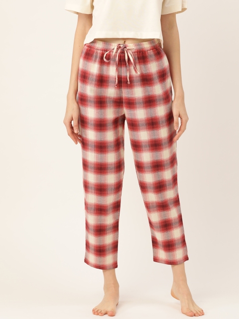 ETC Women Red & Off-White Checked Lounge Pants