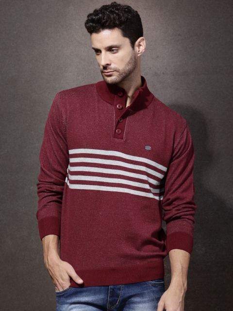 

Roadster Men Maroon & Grey Sweater