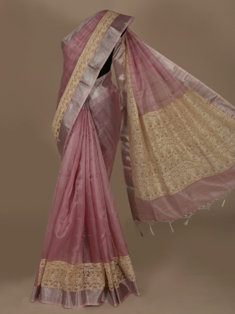 

Pothys Pink Solid Tissue Saree