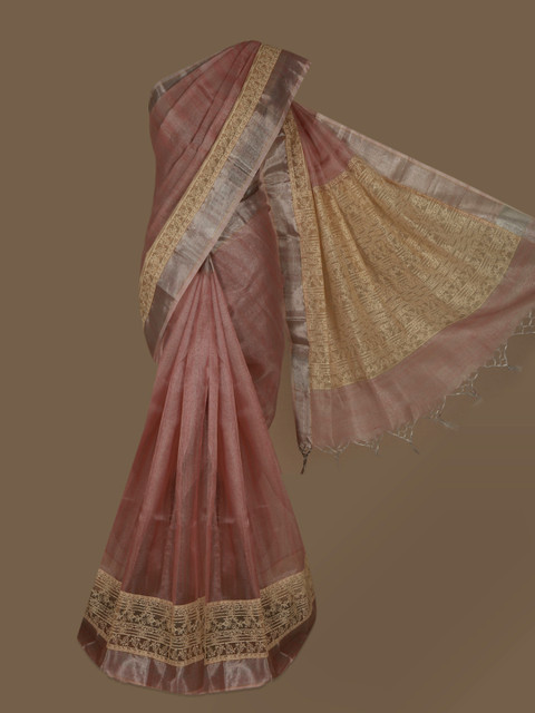 

Pothys Pink & Gold-Coloured Tissue Woven Design Saree