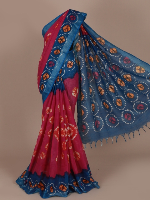 

Pothys Magenta & Blue Linen Blend Dyed Saree