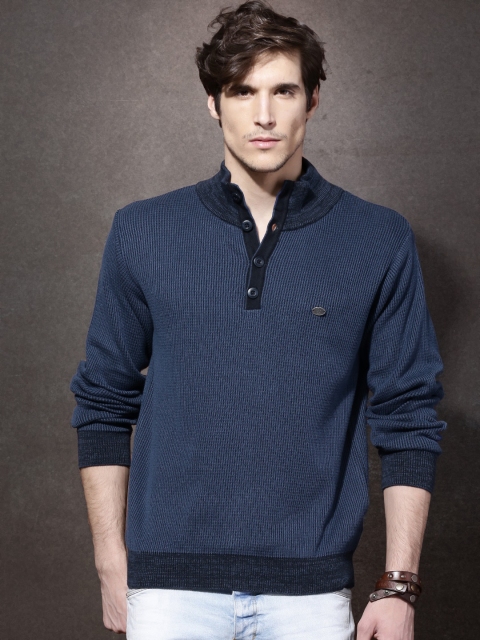 

Roadster Men Navy Blue Self-Design Sweater
