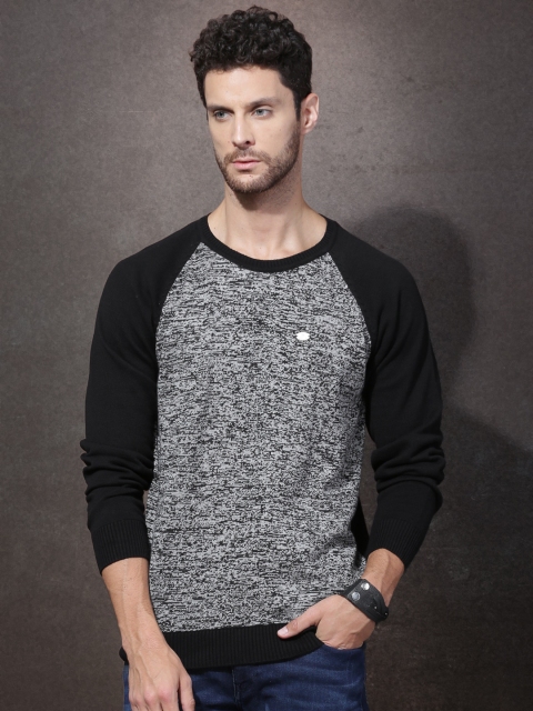 

Roadster Men Grey & Black Patterned Sweater