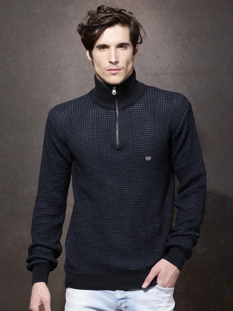 

Roadster Men Navy Blue Self-Design Sweater