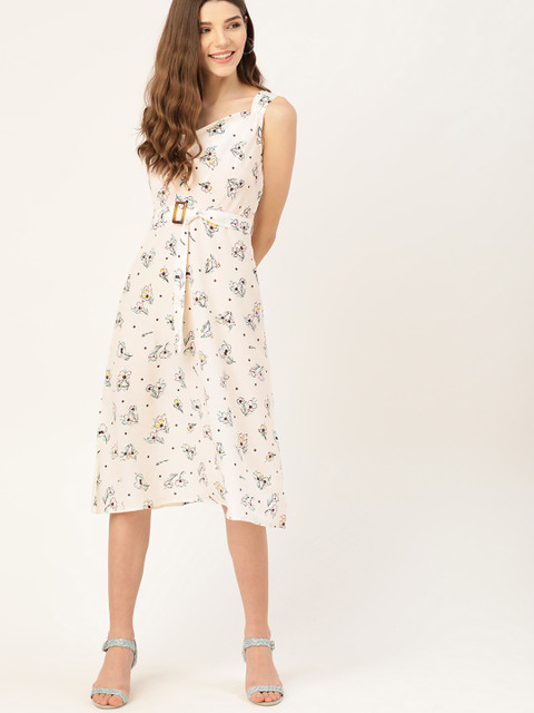 

DressBerry Women Off-White & Blue Floral Print A-Line Dress