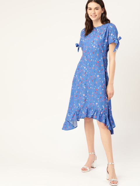 

DressBerry Women Blue & Pink Ditsy Floral Print Asymmetric Midi A-Line Dress