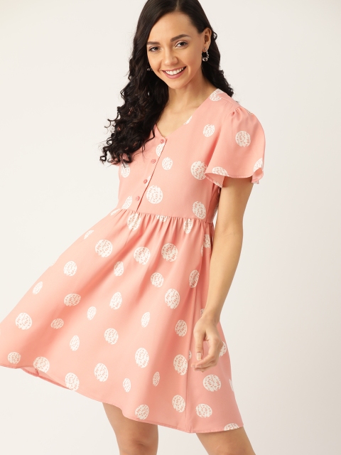 

DressBerry Women Pink & White Printed A-Line Dress