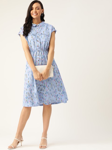 

DressBerry Women Blue & Pink Polka Dots Printed Shirt Dress