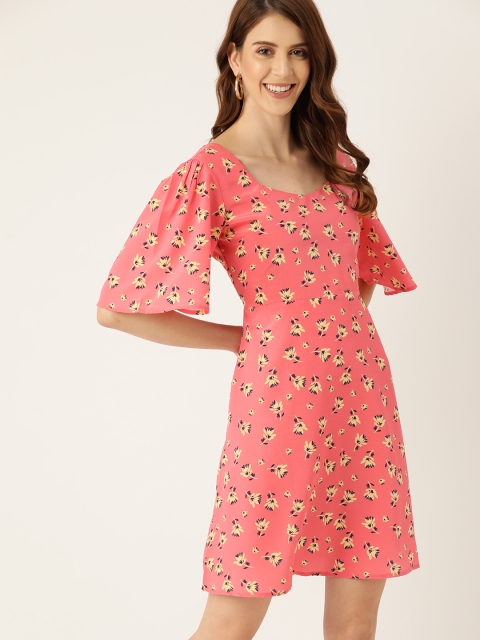 

DressBerry Women Pink Printed Smocked A-Line Dress