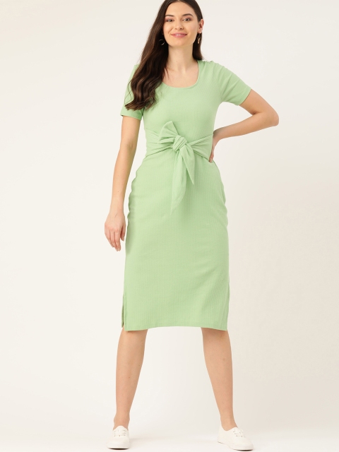 

DressBerry Women Green Ribbed Solid Sheath Dress
