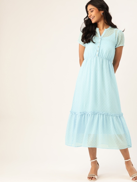

DressBerry Women Blue Dobby Weave Empire Dress