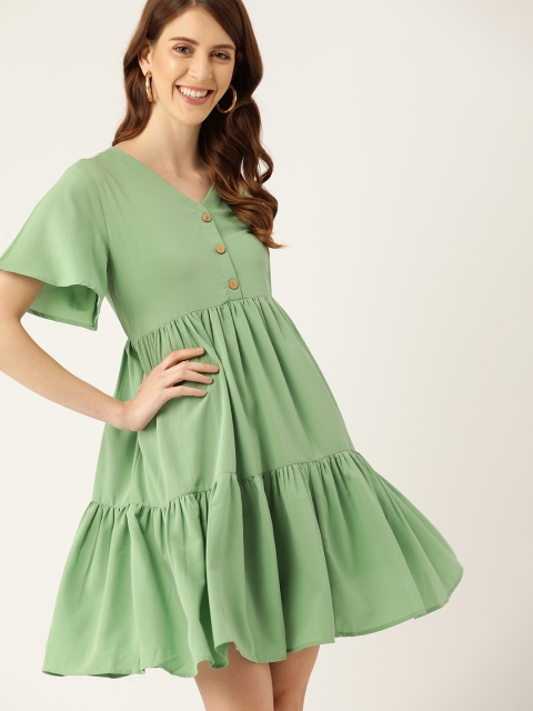 

DressBerry Women Green Solid A-Line Tiered Dress