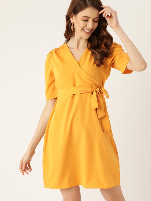 

DressBerry Women Yellow Solid Wrap Dress