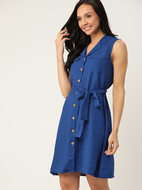 

DressBerry Women Blue Solid Shirt Sustainable ECOVERO Dress