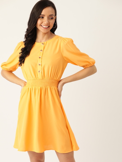 

DressBerry Women Yellow Solid A-Line Dress, Orange