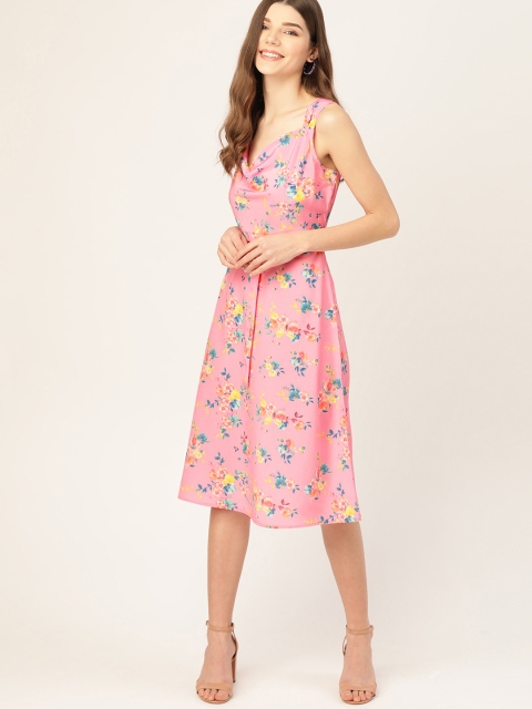 

DressBerry Women Pink & Blue Floral Print A-Line Dress