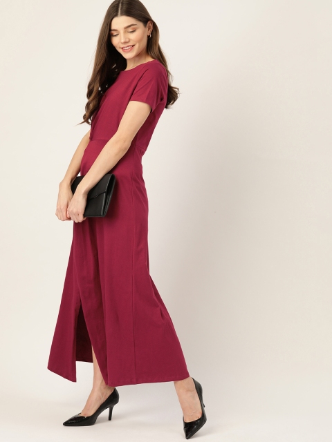 

DressBerry Women Maroon Solid Pure Cotton Gathered Detail Maxi Dress