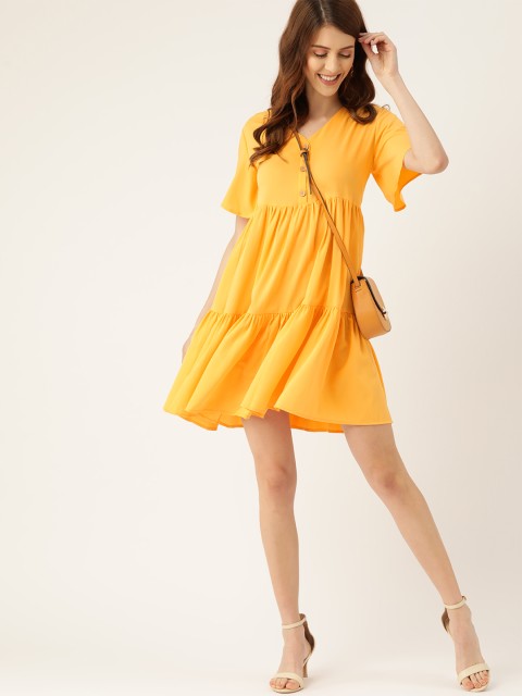 

DressBerry Women Yellow Solid A-Line Tiered Dress