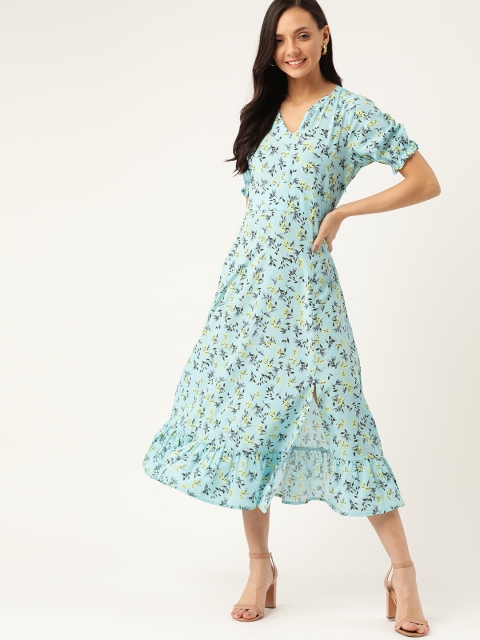 

DressBerry Women Sea Green & Black Floral Printed A-Line Dress