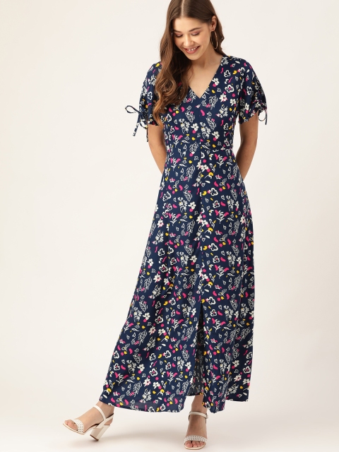 

DressBerry Women Navy Blue & Pink Printed Maxi Sustainable ECOVERO Dress