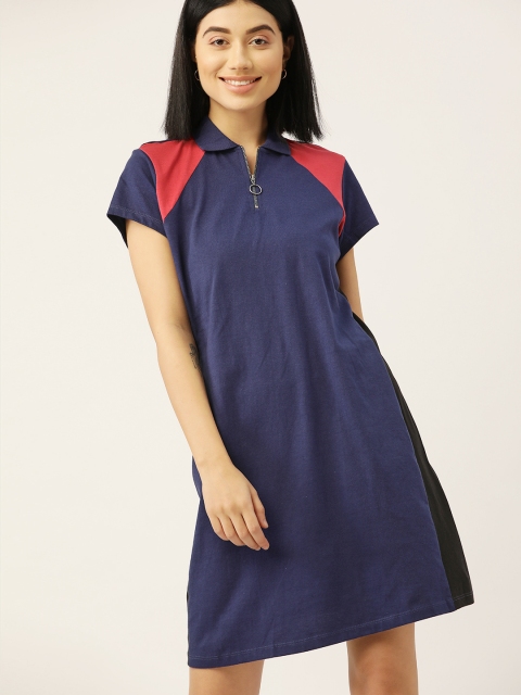 

DressBerry Women Navy Blue Pure Cotton Solid T-shirt Dress