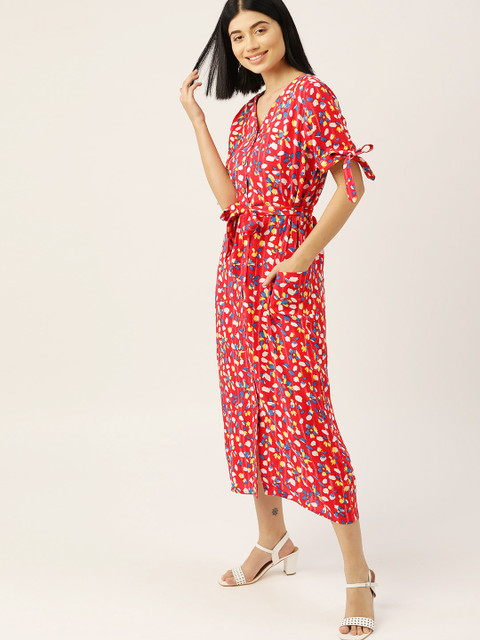 

DressBerry Women Red & Blue Eco-Vero Printed A-Line Sustainable ECOVERO Dress