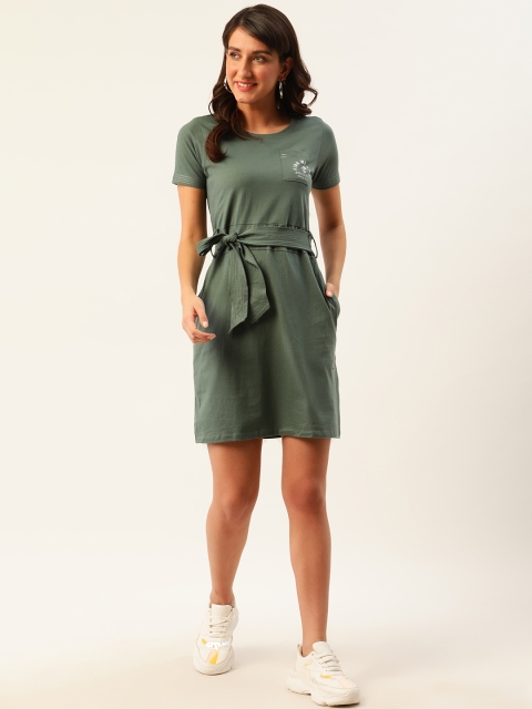

DressBerry Green Pure Cotton T-shirt Dress with Tie-Up detail