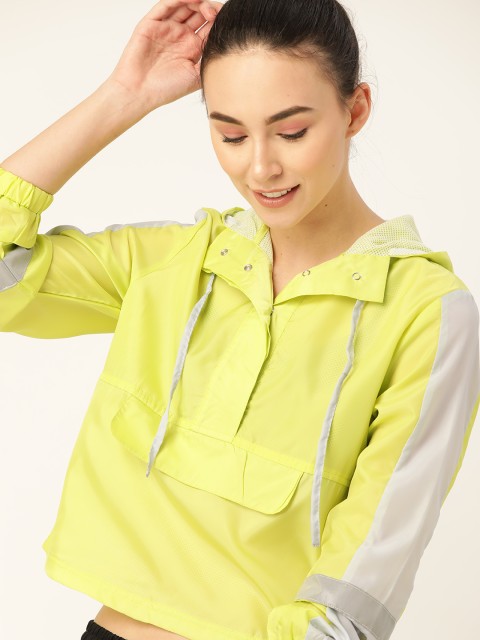 

DressBerry Women Fluorescent Green Solid Hooded Sporty Jacket