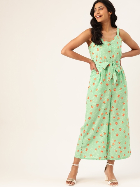 

DressBerry Women Sea Green & Orange Floral Print Basic Jumpsuit
