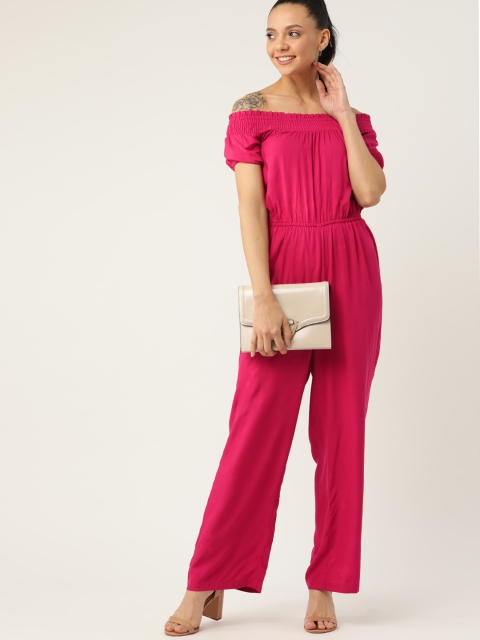

DressBerry Women Fuchsia Off-Shoulder Solid Basic Sustainable ECOVERO Jumpsuit