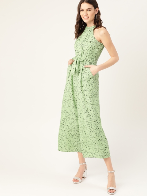 

DressBerry Women Green & Navy Blue Printed Cropped Basic Jumpsuit