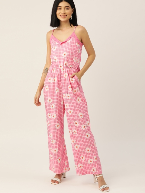 

DressBerry Women Pink & White Floral Print Basic Sustainable ECOVERO Jumpsuit