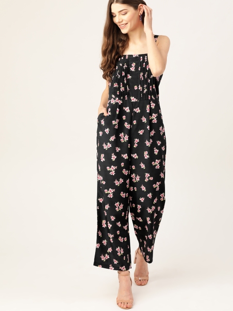 

DressBerry Women Dark Green & Pink Floral Printed Basic Jumpsuit