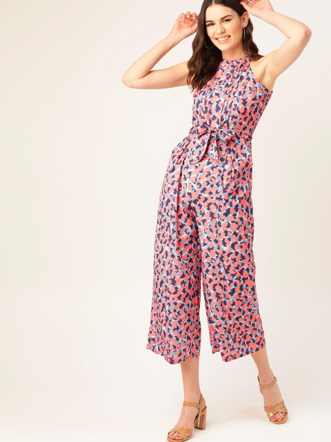 

DressBerry Women Coral Pink & Navy Blue Printed Cropped Basic Jumpsuit