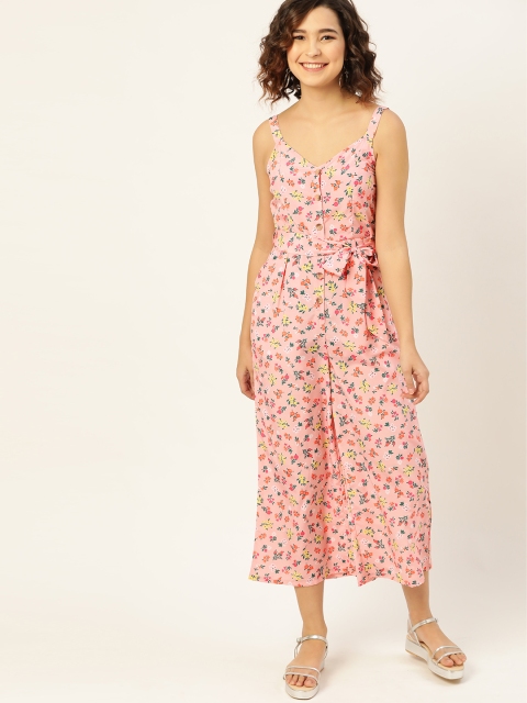 

DressBerry Women Pink & Teal Green Floral Printed Culotte Jumpsuit