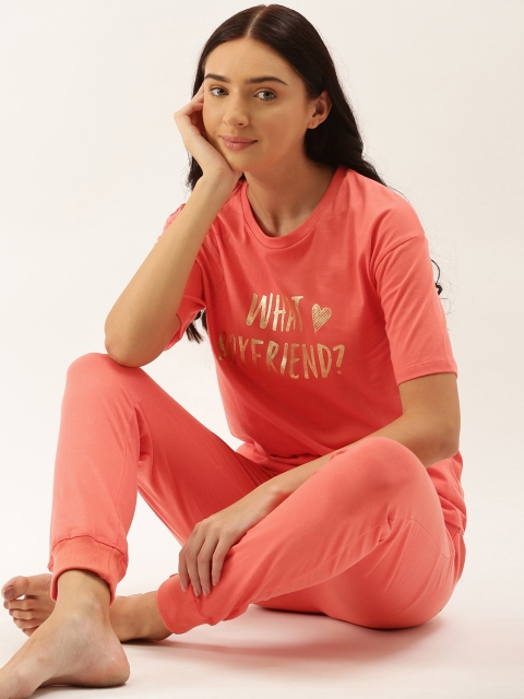 

DressBerry Women Coral Orange Printed Night suit
