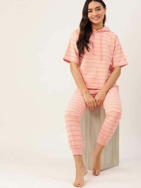 

DressBerry Women Pink & Orange Striped Night suit