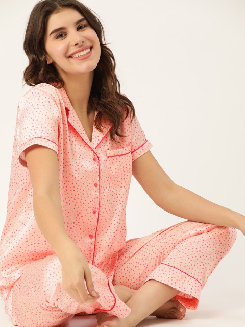

DressBerry Women Pink Abstract Print Satin Night suit