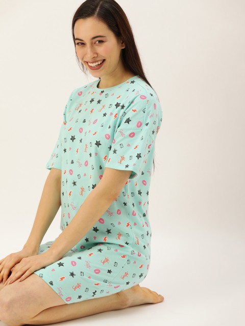 

DressBerry Women Blue & Black Printed Nightdress
