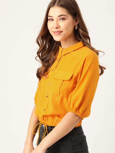 

DressBerry Women Mustard Yellow Solid Shirt Style Top