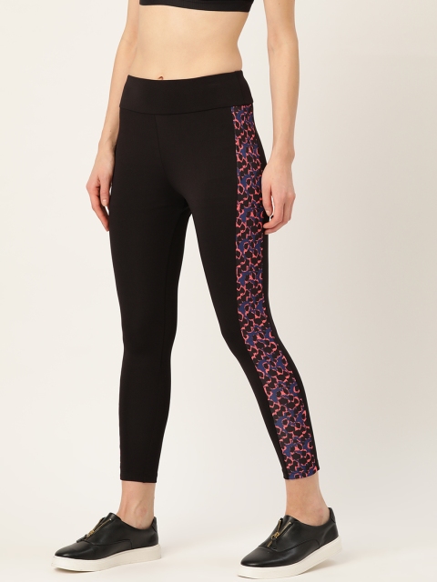 

DressBerry Women Black Solid Cropped Tights With Side Print Detail