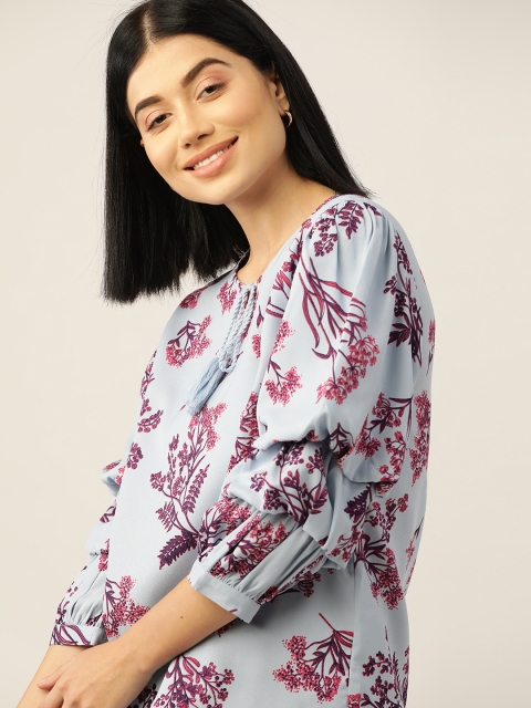 

Dressberry Blue & Pink Floral Puff Sleeves Top