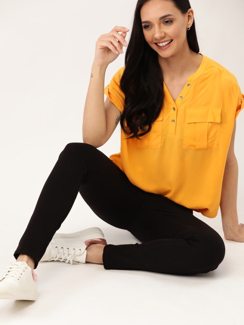 

DressBerry Sustainable ECOVERO Women Mustard Yellow Solid Shirt Style Top