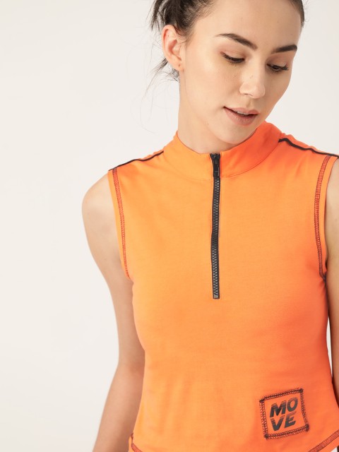 

Dressberry Orange Pure Cotton Mock Collar Fitted Crop Top