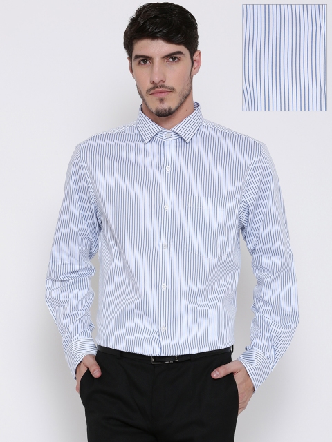 

John Players Men White & Blue Slim Fit Striped Formal Shirt