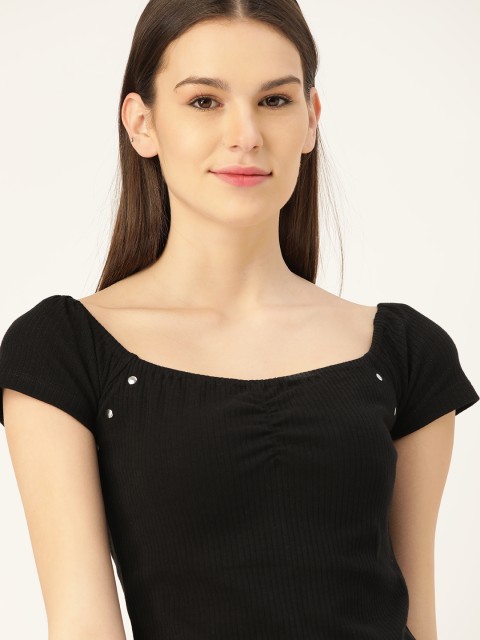 

DressBerry Women Black Ribbed Top