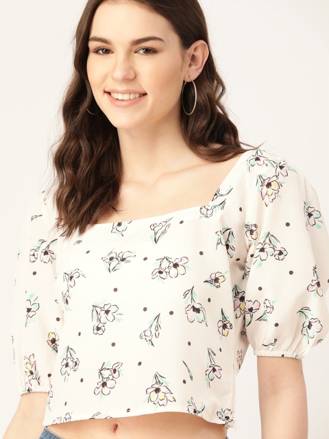 

DressBerry Women Off-White Floral Print Cropped Top