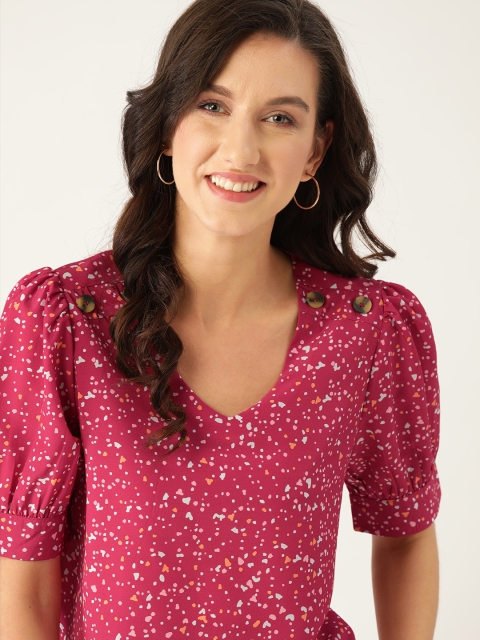 

DressBerry Women Pink & White Printed Top